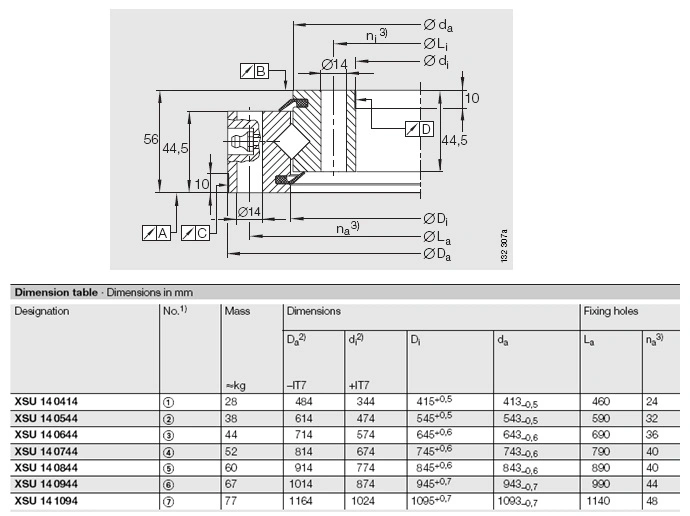 Crossed Roller Slewing Ring Bearing ( XSU14 0744) Without Gear Teeth Turntable Bearing